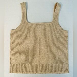 Lucy Paris Square Neck Ribbed-Knit Tank Top in Heathered Sand NWOT